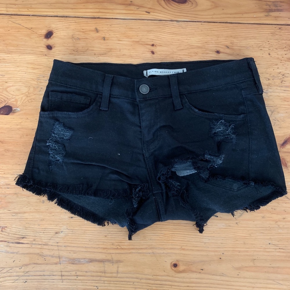 Flying monkey black distressed shorts